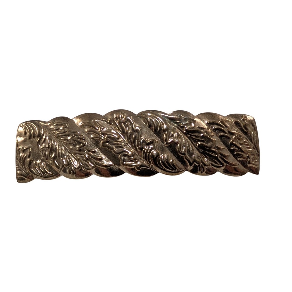 Vintage Philips Gold Tone Embossed Leaf Scroll French Clip Hair Barrette 3.25in